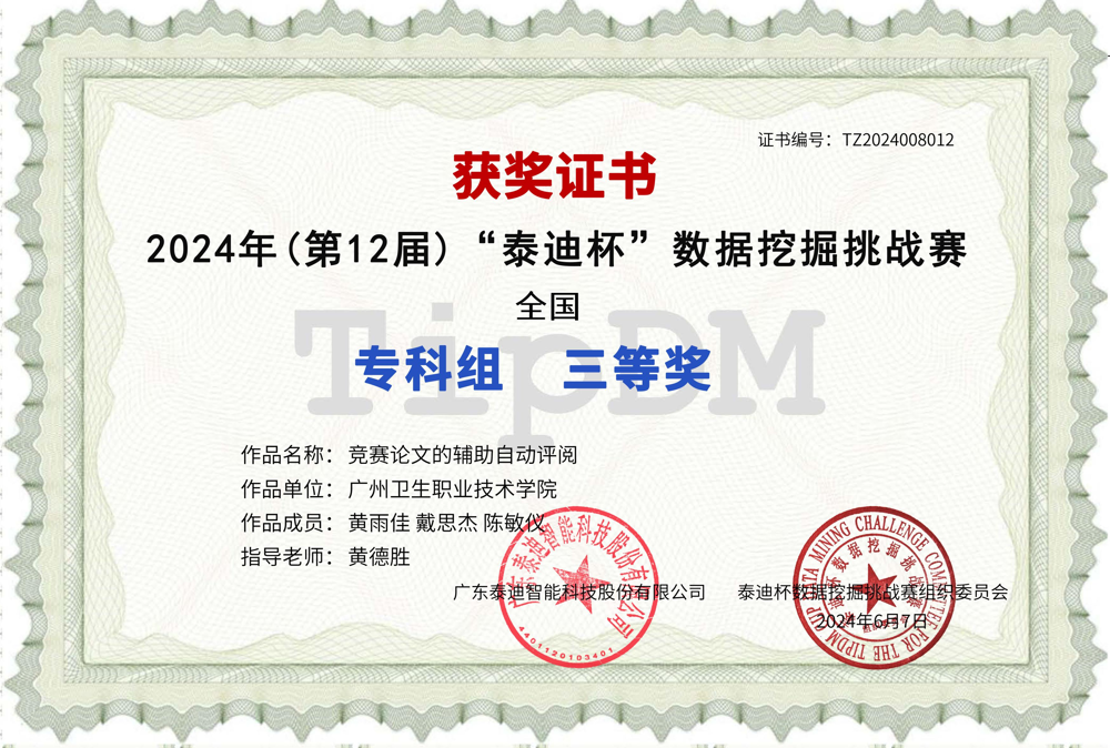 黄雨佳组国赛三等奖